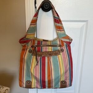 FOSSIL Handbag Striped Canvas Leather